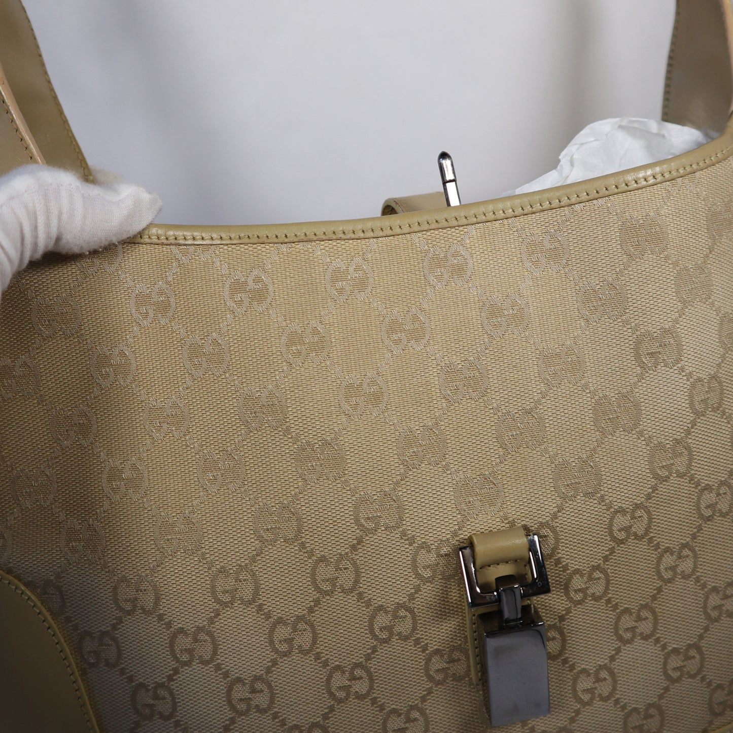 GUCCI JACKIE GG BEIGE CANVAS BAG